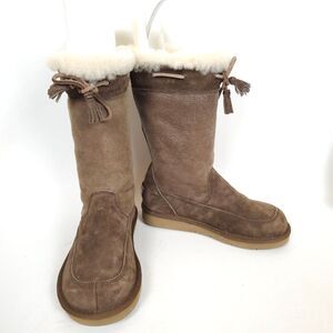 UGG Women’s Suburb Sweater Boots Brown Suede Sheepskin Tassel Mid Calf Size 5